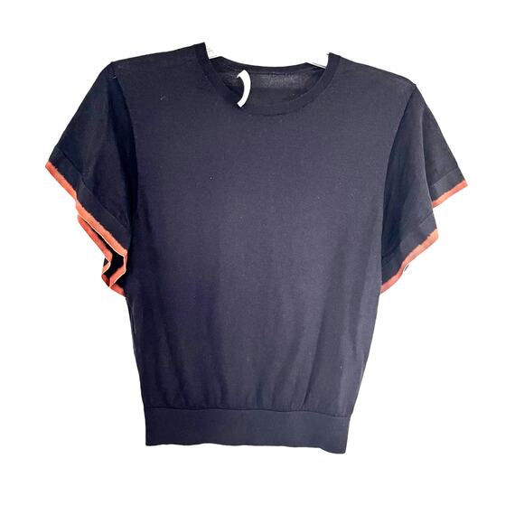 Dorothee Schumacher Black Contrast Flutter Short Sleeve Crewneck Sweater Size 1 - Picture 1 of 10